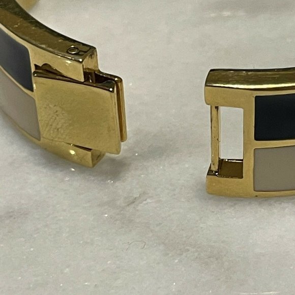 j crew enamel Wide bangle bracelet  blue off white gold tone nautical Striped - Picture 3 of 8